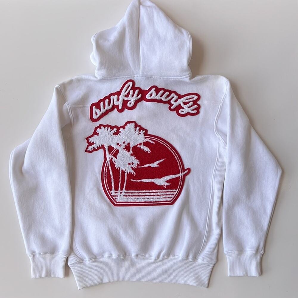 Koza Surfy Surfy Hoodie in White With Red Graphics on Back Size XS